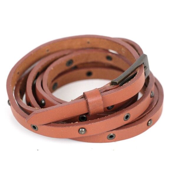 Voicemail TAN BROWN LEATHER 3/8"Wd STUDDED WRAP DRESS WOMEN'S BELT Sz M (F97 - Picture 4 of 12